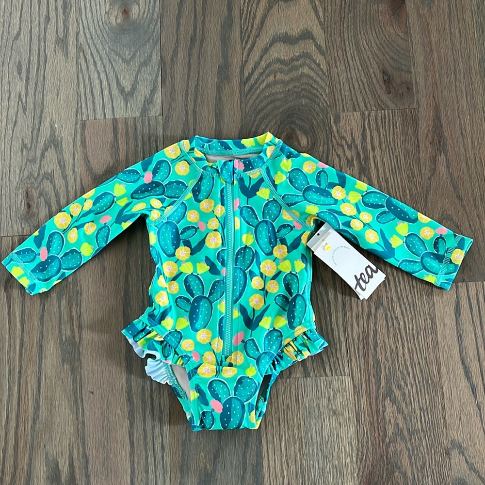 Tea Collection Infant Girls Cactus RashGuard Baby Swimsuit - Size 3-6 M